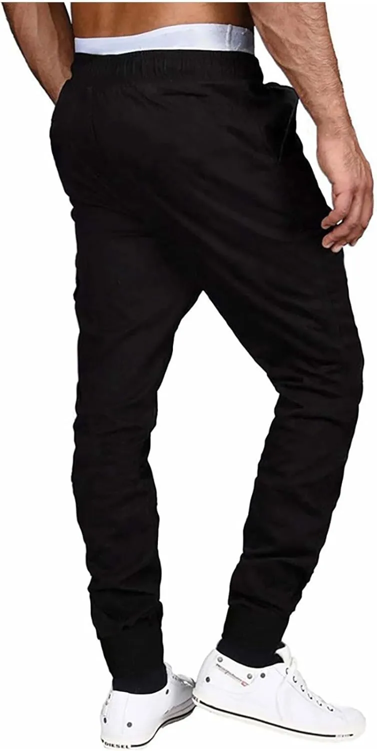 Mens Joggers Cargo Pants Men Fashion Drawstring Elastic Waist Tapered Sweatpants Casual Work Pants with Multi Pockets