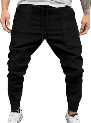 Mens Joggers Cargo Pants Men Fashion Drawstring Elastic Waist Tapered Sweatpants Casual Work Pants with Multi Pockets