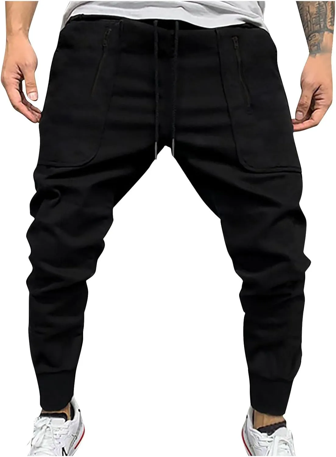 Mens Joggers Cargo Pants Men Fashion Drawstring Elastic Waist Tapered Sweatpants Casual Work Pants with Multi Pockets