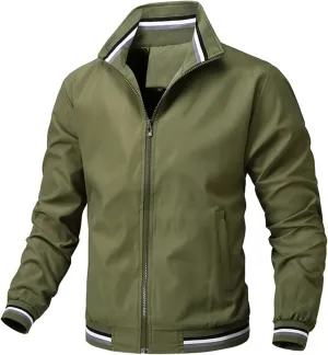 Men's Lightweight Jacket Light Track Jackets Casual Spring Fall Windbreaker Flight Bomber Zip Up Coat with Pockets