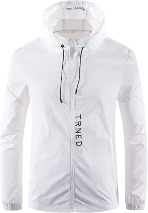 Men's Lightweight Windbreaker Breathable Waterproof Hooded Rain Jacket Zip Sun Protection Hoodie Jackets Outdoor Coats