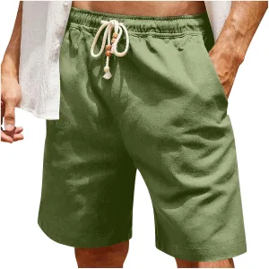 Mens Linen Shorts Casual Summer Stretch Waist Drawstring Lounge Shorts Loose Fit Lightweight Beach Shorts with Pocket