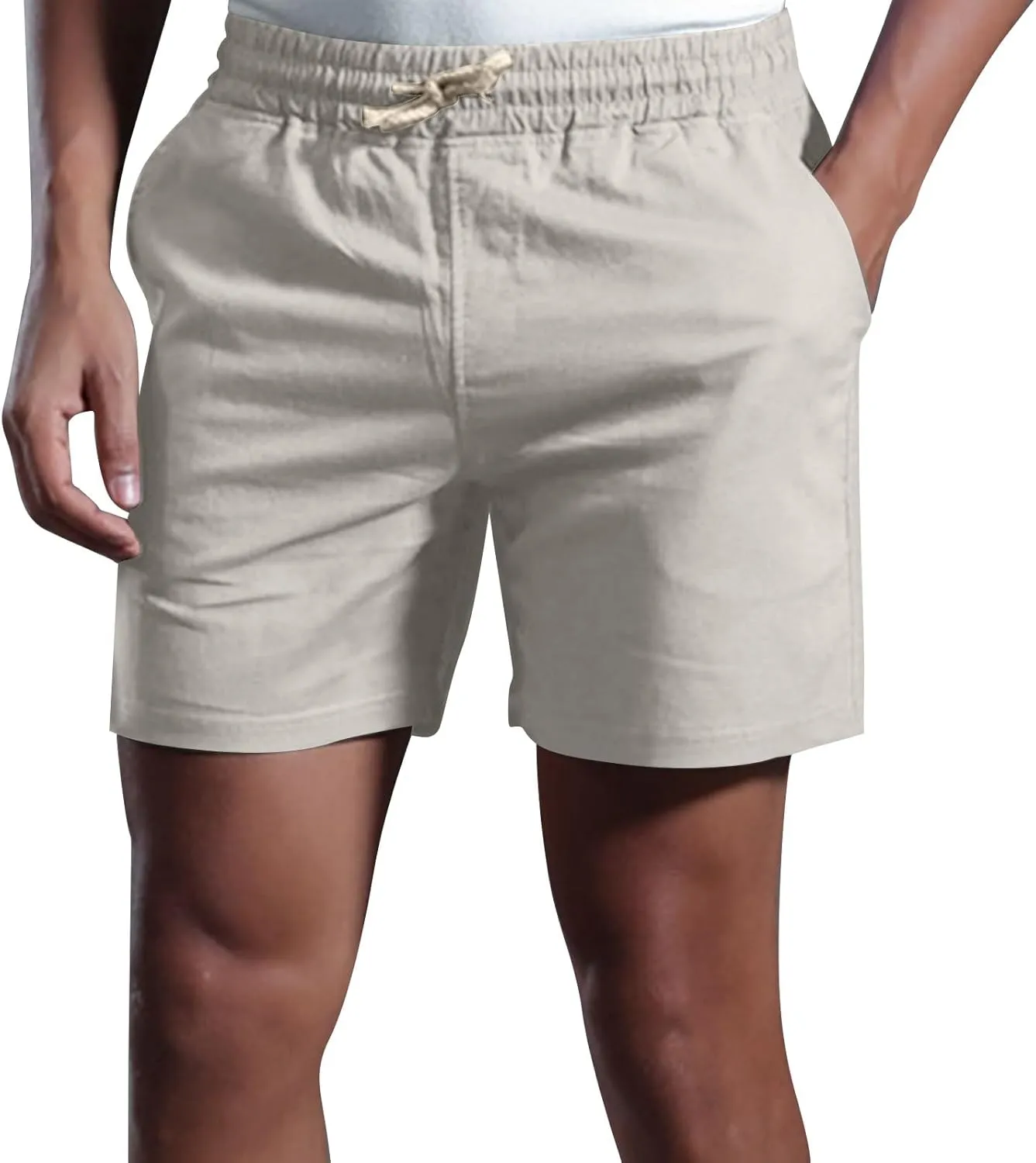 Men's Linen Shorts Slim-fit 5" Flat Front Casual Summer Stretch Shorts Golf Beach Shorts with Pockets