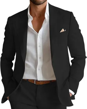 Mens Linen Suit 2 Piece Slim Fit Linen Suits for Men Beach Wedding Two Button Summer Casual Prom Party Suits Set