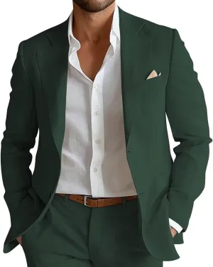 Mens Linen Suit 2 Piece Slim Fit Linen Suits for Men Beach Wedding Two Button Summer Casual Prom Party Suits Set