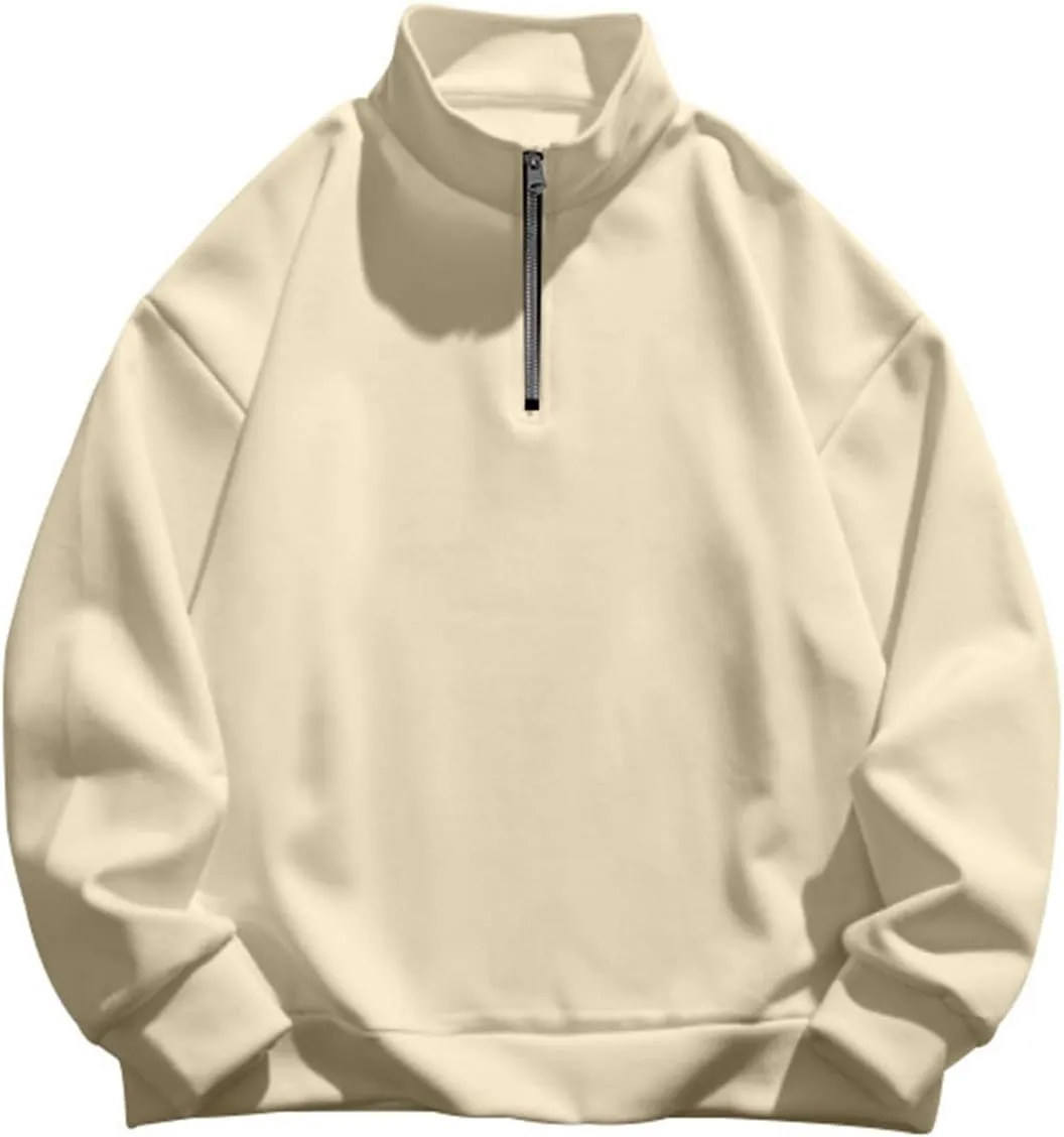 Men's Long-Sleeve Quarter-Zip Sweatshirt Long Sleeve Solid Pullover Loose Fit Lightweight Golf Mock Neck Sweaters
