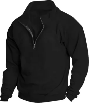 Men's Long-Sleeve Quarter-Zip Sweatshirt Long Sleeve Solid Pullover Loose Fit Lightweight Golf Mock Neck Sweaters