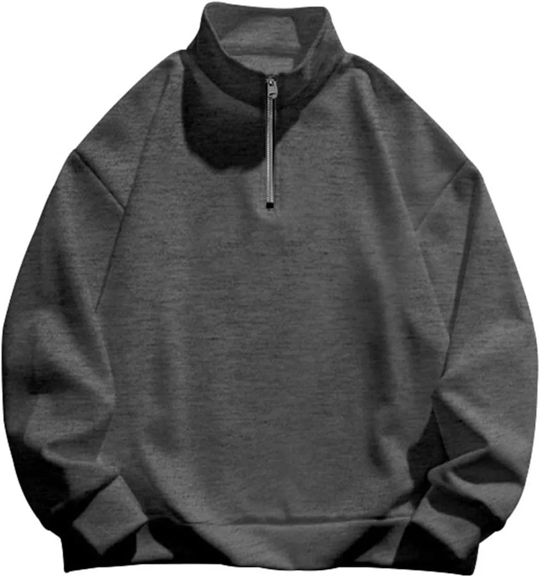 Men's Long-Sleeve Quarter-Zip Sweatshirt Long Sleeve Solid Pullover Loose Fit Lightweight Golf Mock Neck Sweaters