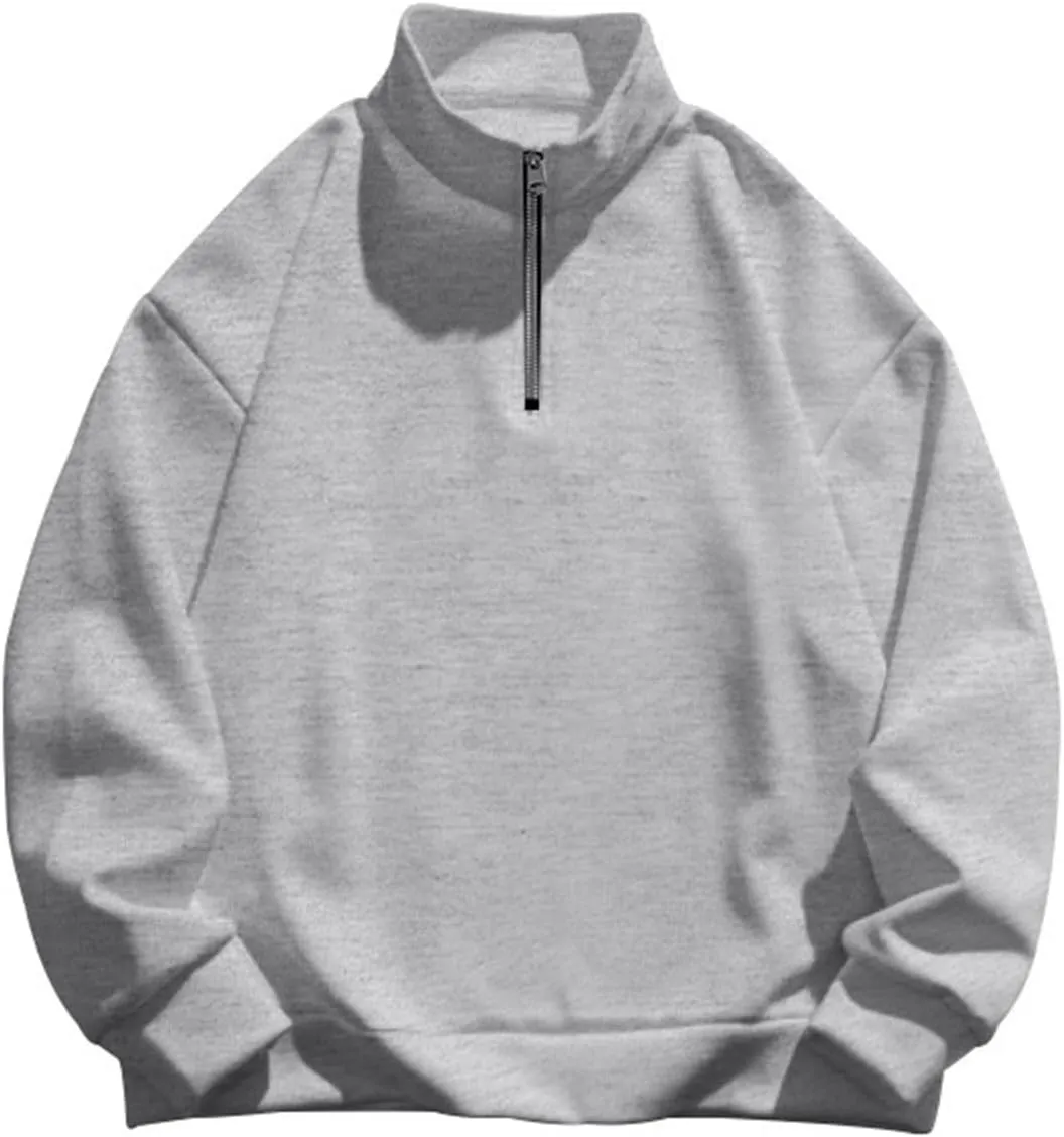 Men's Long-Sleeve Quarter-Zip Sweatshirt Long Sleeve Solid Pullover Loose Fit Lightweight Golf Mock Neck Sweaters