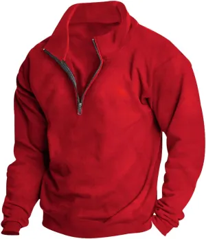 Men's Long-Sleeve Quarter-Zip Sweatshirt Long Sleeve Solid Pullover Loose Fit Lightweight Golf Mock Neck Sweaters