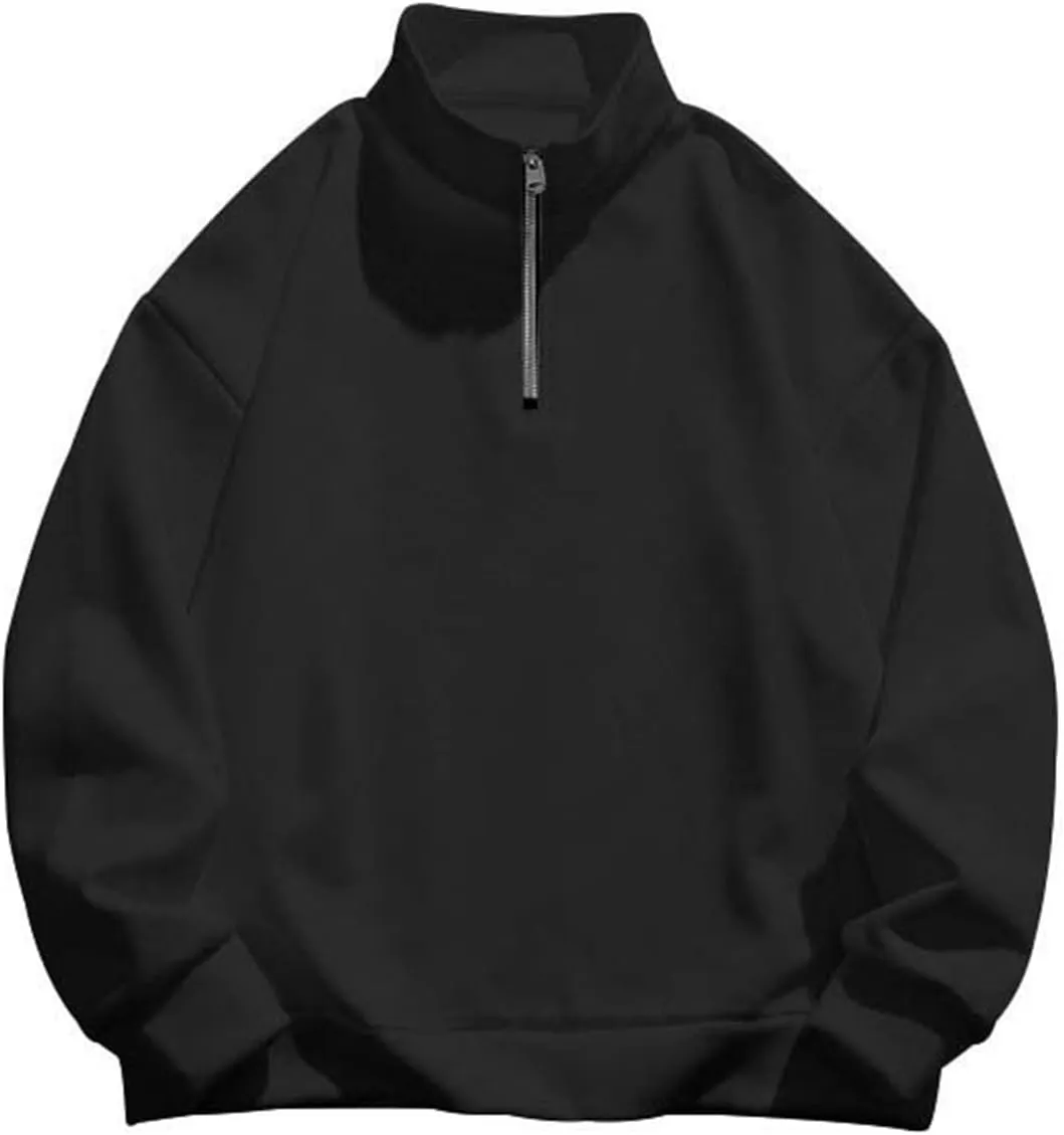 Men's Long-Sleeve Quarter-Zip Sweatshirt Long Sleeve Solid Pullover Loose Fit Lightweight Golf Mock Neck Sweaters