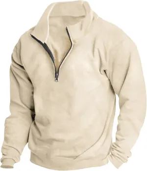 Men's Long-Sleeve Quarter-Zip Sweatshirt Long Sleeve Solid Pullover Loose Fit Lightweight Golf Mock Neck Sweaters
