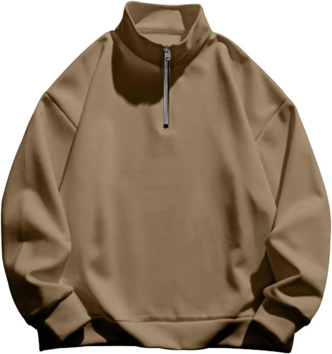 Men's Long-Sleeve Quarter-Zip Sweatshirt Long Sleeve Solid Pullover Loose Fit Lightweight Golf Mock Neck Sweaters