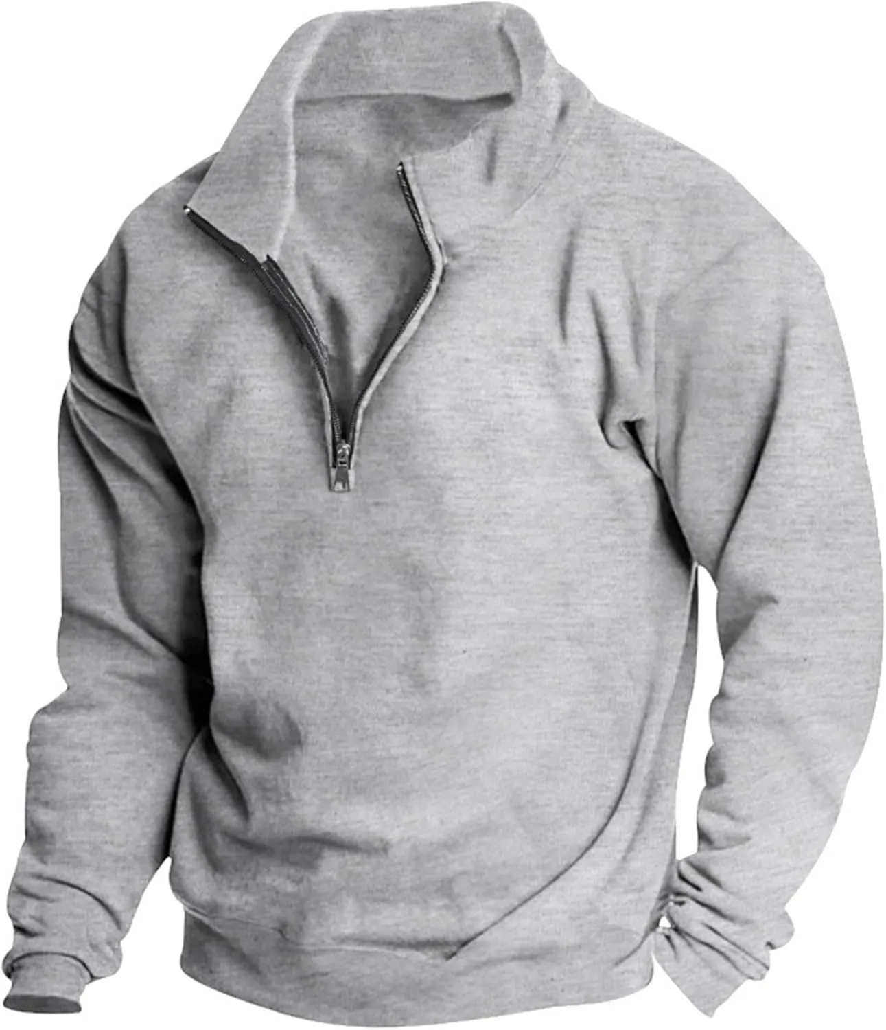 Men's Long-Sleeve Quarter-Zip Sweatshirt Long Sleeve Solid Pullover Loose Fit Lightweight Golf Mock Neck Sweaters