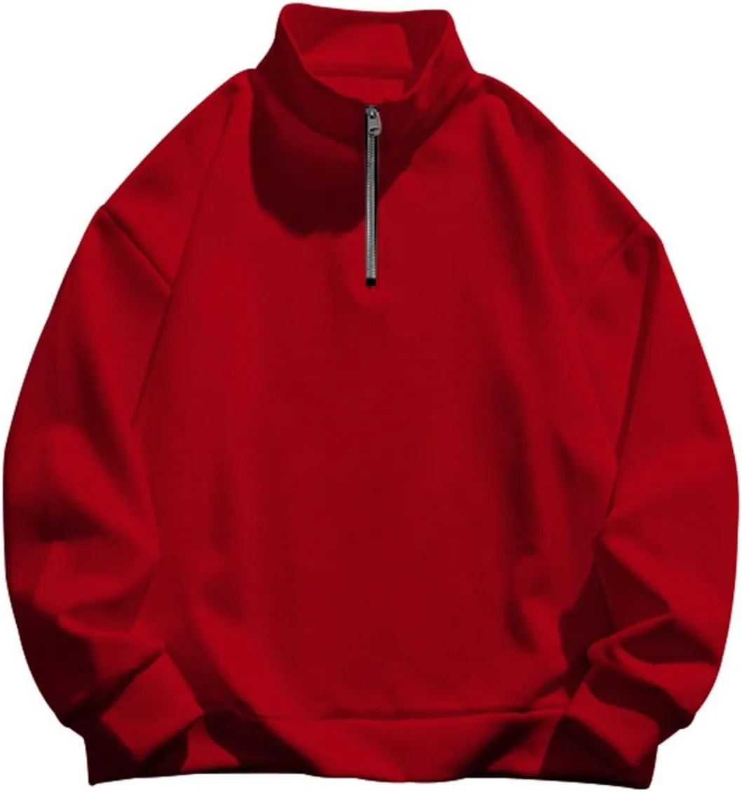 Men's Long-Sleeve Quarter-Zip Sweatshirt Long Sleeve Solid Pullover Loose Fit Lightweight Golf Mock Neck Sweaters