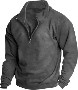 Men's Long-Sleeve Quarter-Zip Sweatshirt Long Sleeve Solid Pullover Loose Fit Lightweight Golf Mock Neck Sweaters