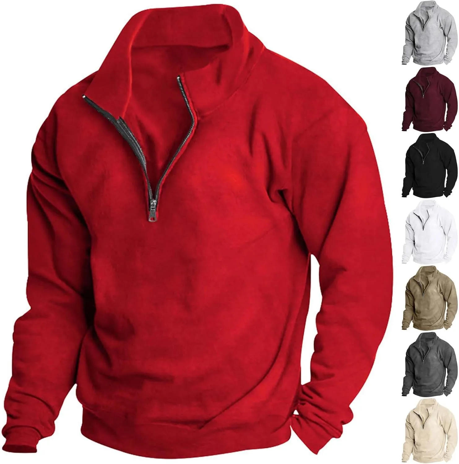 Men's Long-Sleeve Quarter-Zip Sweatshirt Long Sleeve Solid Pullover Loose Fit Lightweight Golf Mock Neck Sweaters