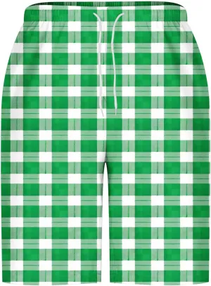Men's Plaid Shorts Drawstring Elastic Waist Lounge Short Pants Quick Dry Loose Fit Swim Shorts Funny Beach Shorts