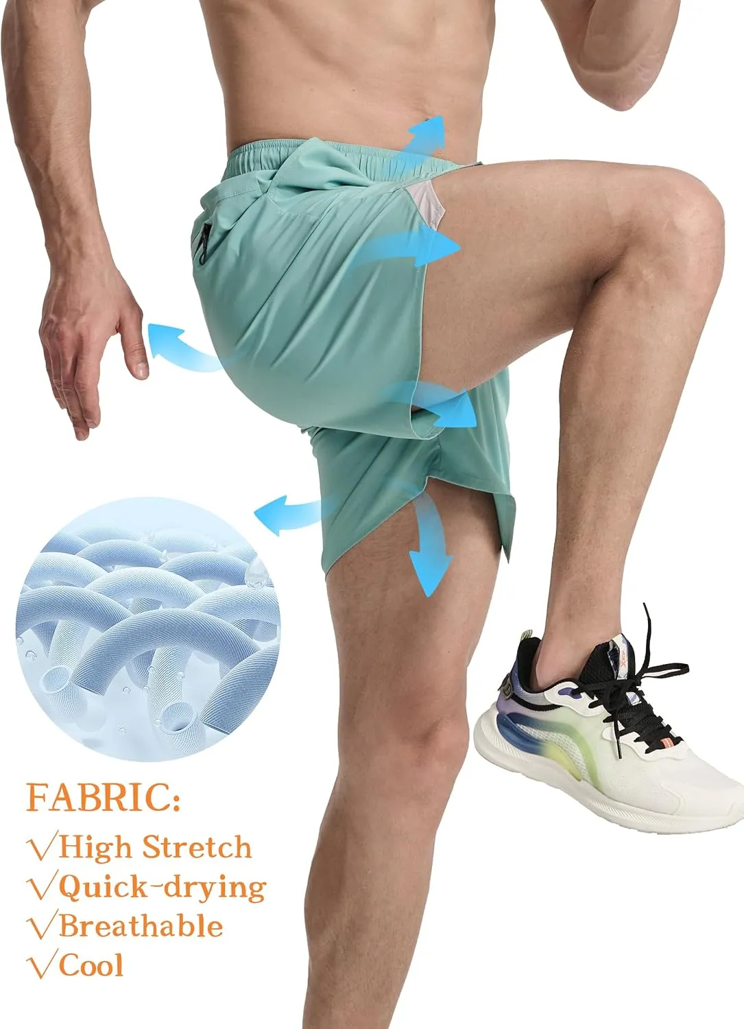 Men's Running Athletic Shorts 5 inch Quick Dry Workout Short Tennis Gym Shorts with Zipper Pockets