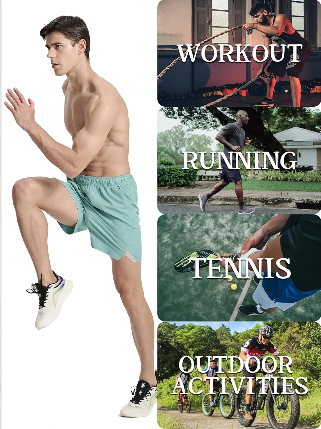 Men's Running Athletic Shorts 5 inch Quick Dry Workout Short Tennis Gym Shorts with Zipper Pockets