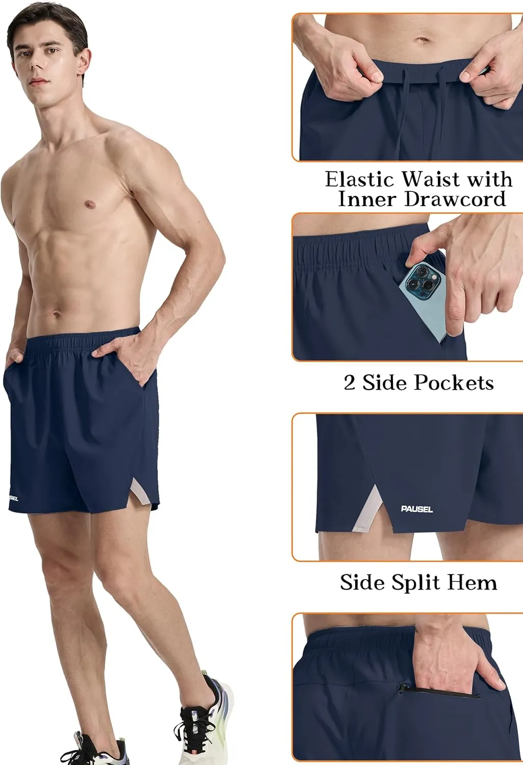 Men's Running Athletic Shorts 5 inch Quick Dry Workout Short Tennis Gym Shorts with Zipper Pockets
