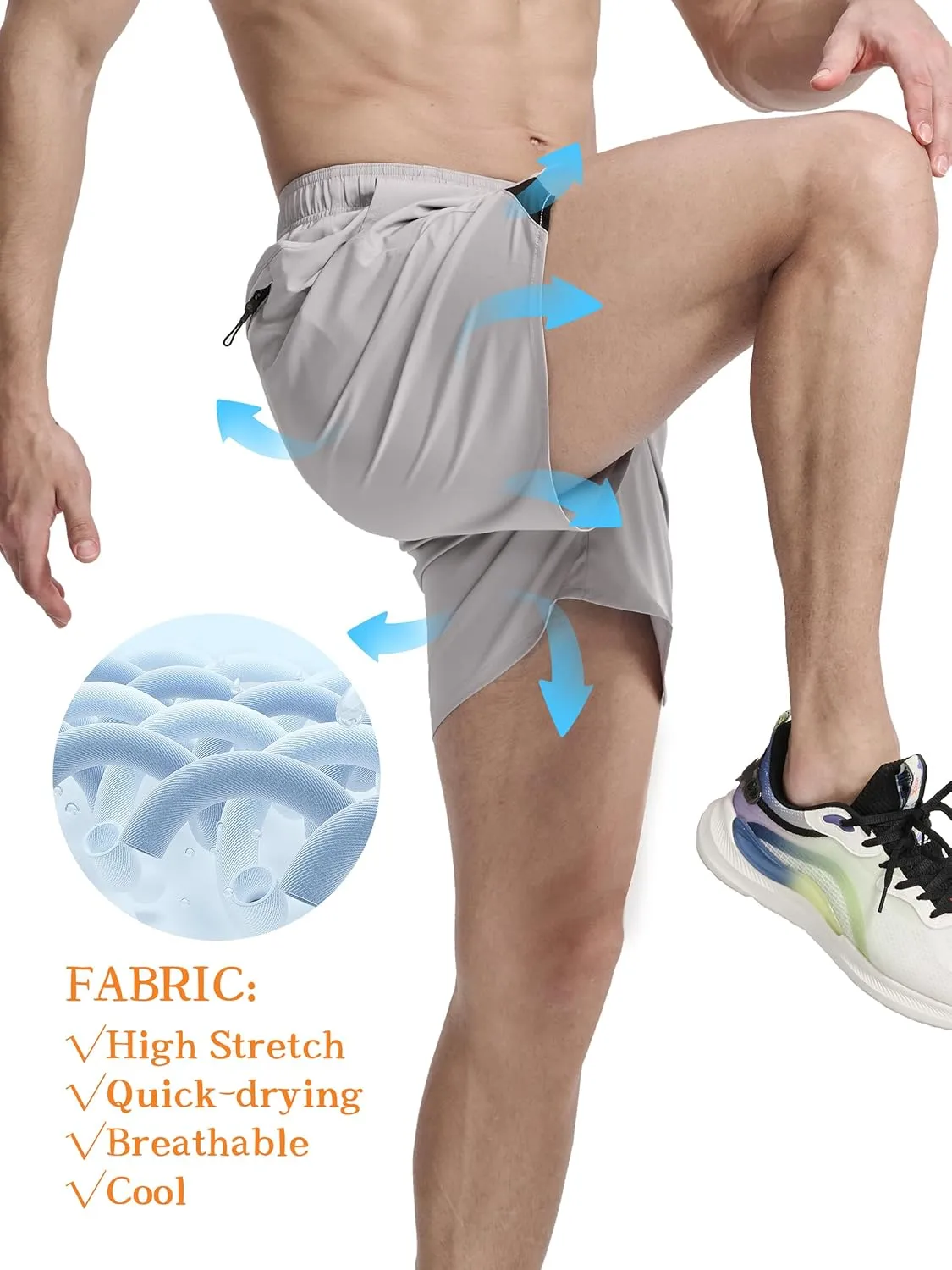 Men's Running Athletic Shorts 5 inch Quick Dry Workout Short Tennis Gym Shorts with Zipper Pockets