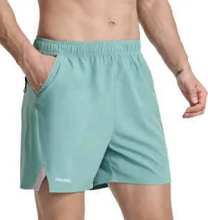 Men's Running Athletic Shorts 5 inch Quick Dry Workout Short Tennis Gym Shorts with Zipper Pockets