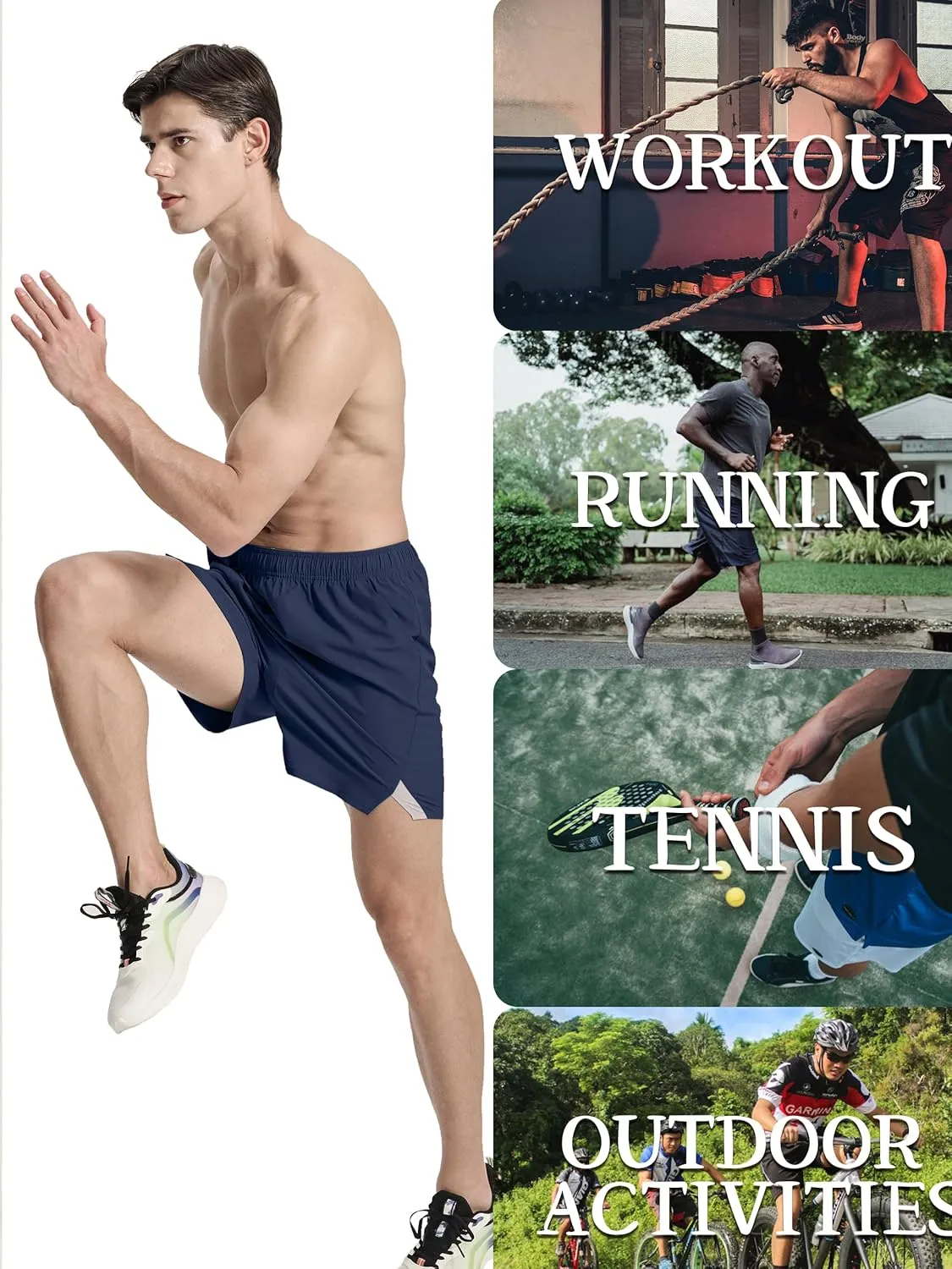 Men's Running Athletic Shorts 5 inch Quick Dry Workout Short Tennis Gym Shorts with Zipper Pockets