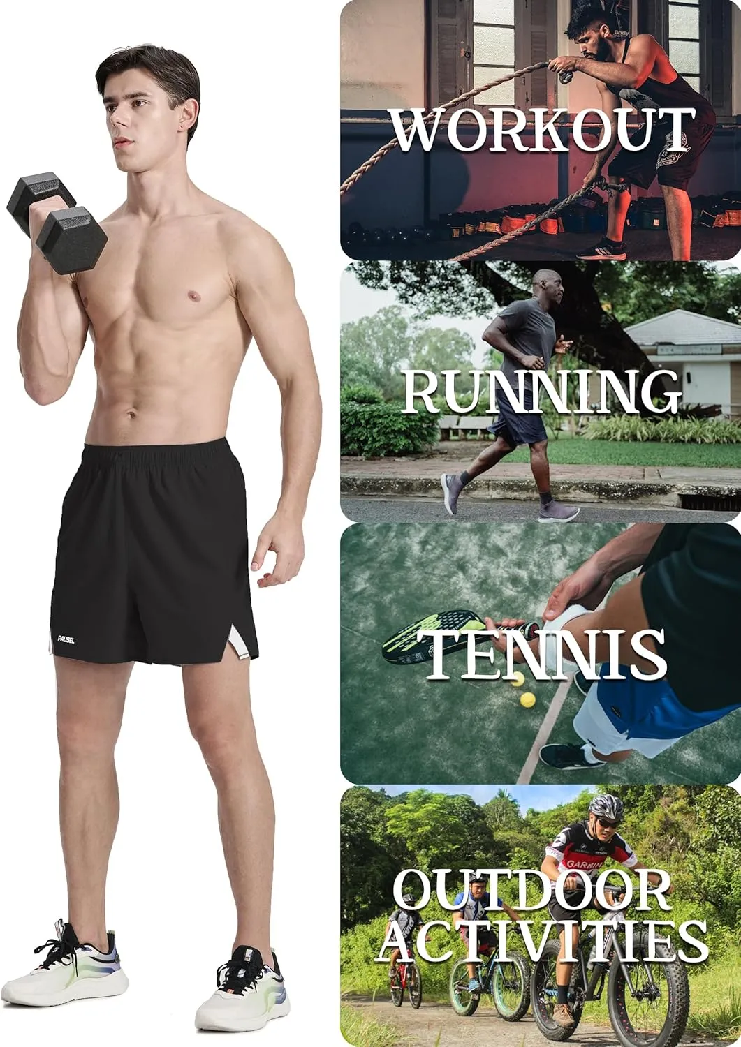 Men's Running Athletic Shorts 5 inch Quick Dry Workout Short Tennis Gym Shorts with Zipper Pockets
