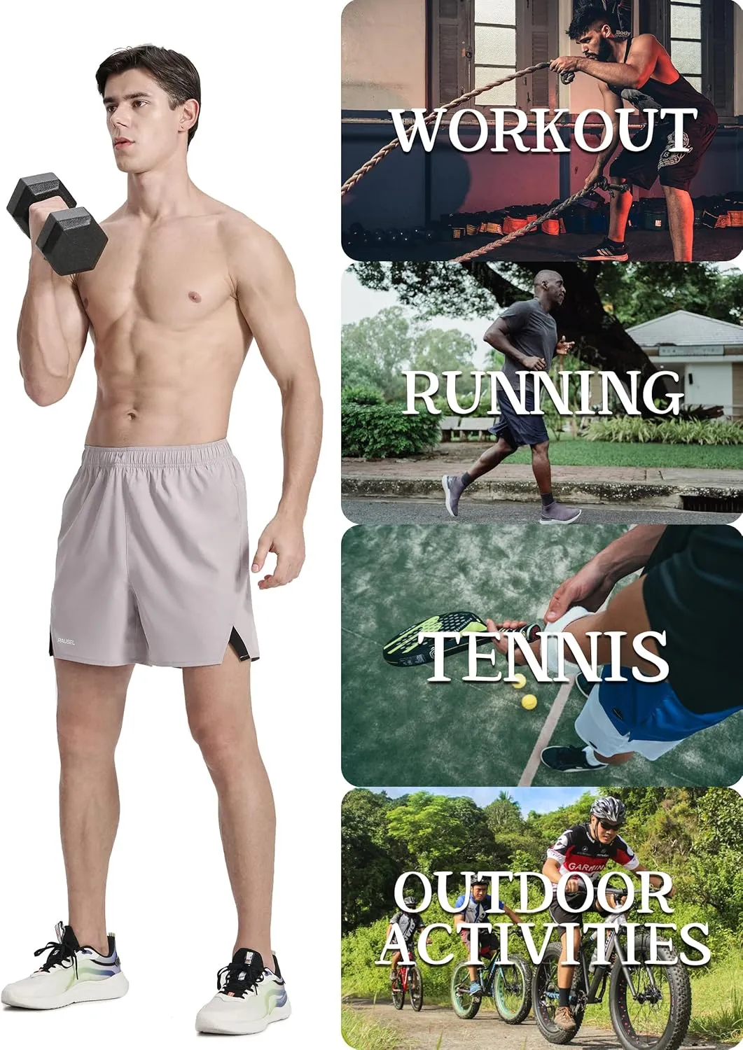 Men's Running Athletic Shorts 5 inch Quick Dry Workout Short Tennis Gym Shorts with Zipper Pockets