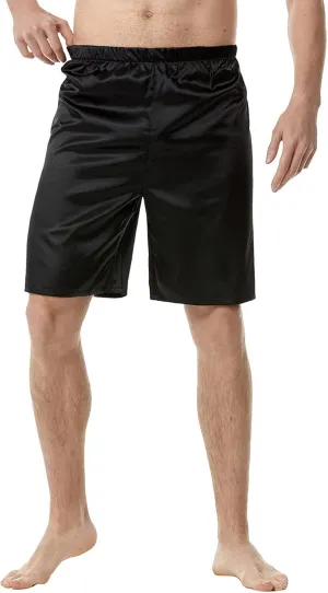 Men's Satin Boxers Lounge Shorts Solid Color Sleepwear Casual Silky Pajama Shorts Lightweight Elastic Waist Shorts