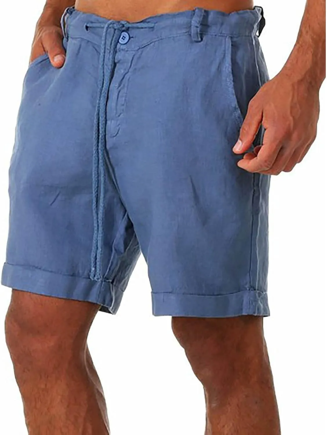 Mens Shorts Casual Drawstring Linen Shorts Loose Fit Stretch Workout Athletic Shorts Summer Beach Wear