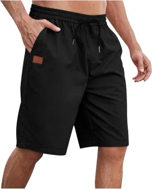 Men's Shorts Casual Drawstring Stretch Cotton Athletic Beach Shorts Elastic Waist Summer Shorts with Pockets