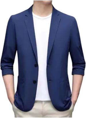 Men's Slim Fit 2-Button Short Sleeved Spring and Summer Casual Lightweight Lapel Thin Blazer Jacket Sport Coat