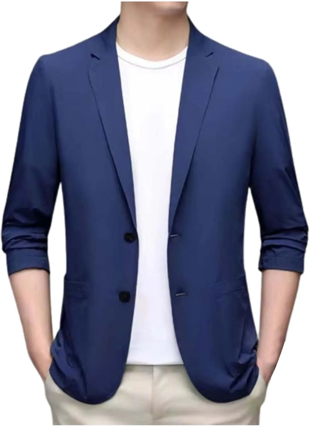 Men's Slim Fit 2-Button Short Sleeved Spring and Summer Casual Lightweight Lapel Thin Blazer Jacket Sport Coat