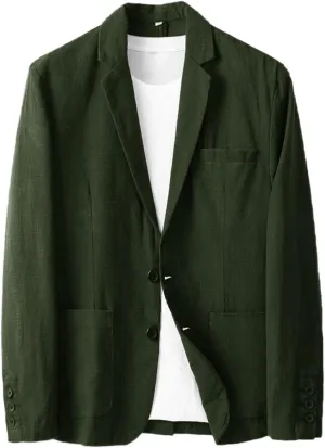 Men's Slim Fit Linen Jacket Casual Two Button Sportcoat Blazer Jacket