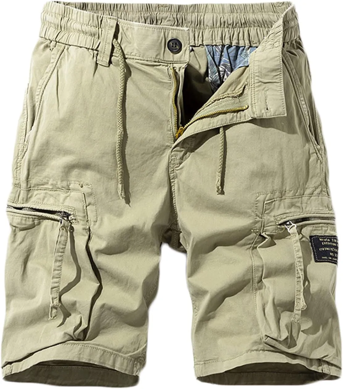 Mens Stretch Shorts Classic Fit Cotton Drawstring Multi Pockets Solid Cargo Shorts Fashion Work Tooling Shorts