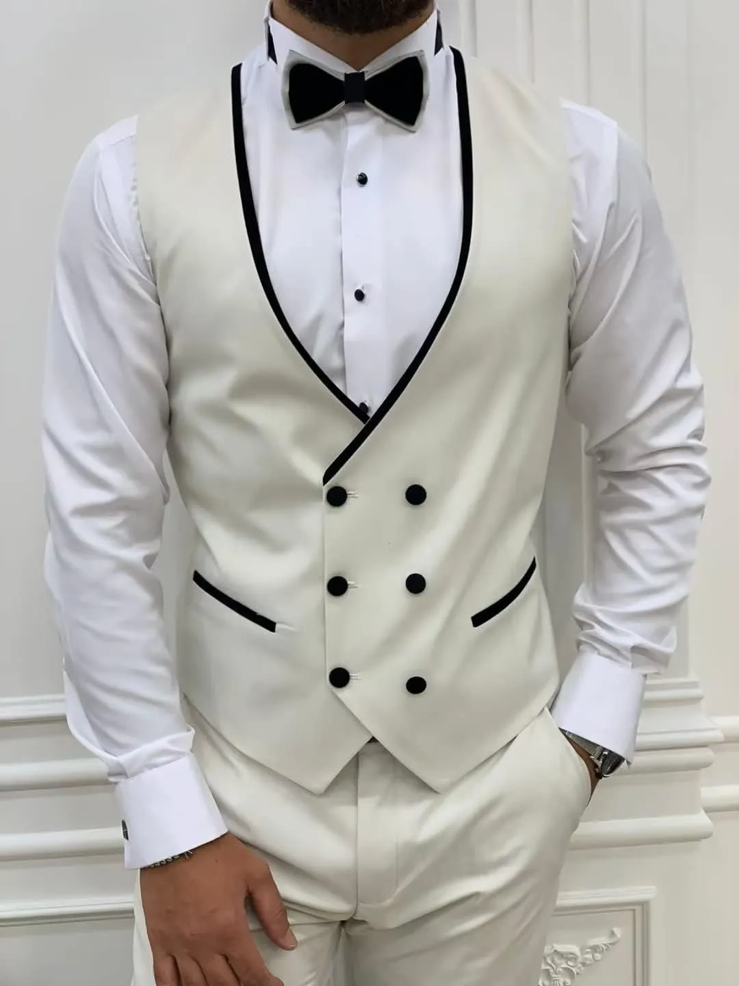 Men's Suit 3 Pieces Slim Fit One Button Blazer Tuxedos Wedding Suits for Men Double Breasted Vest Formal Suits