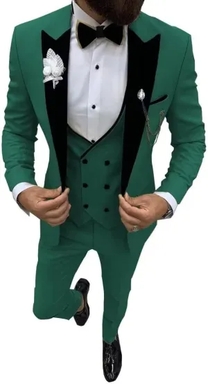 Men's Suit 3 Pieces Slim Fit One Button Blazer Tuxedos Wedding Suits for Men Double Breasted Vest Formal Suits