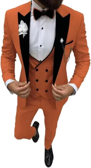 Men's Suit 3 Pieces Slim Fit One Button Blazer Tuxedos Wedding Suits for Men Double Breasted Vest Formal Suits