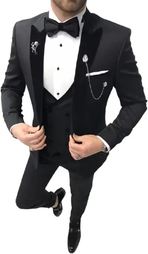 Men's Suit 3 Pieces Slim Fit One Button Blazer Tuxedos Wedding Suits for Men Double Breasted Vest Formal Suits