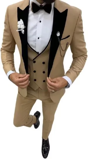 Men's Suit 3 Pieces Slim Fit One Button Blazer Tuxedos Wedding Suits for Men Double Breasted Vest Formal Suits