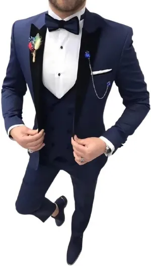 Men's Suit 3 Pieces Slim Fit One Button Blazer Tuxedos Wedding Suits for Men Double Breasted Vest Formal Suits