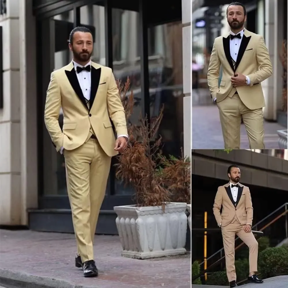 Men's Suit 3 Pieces Slim Fit One Button Blazer Tuxedos Wedding Suits for Men Double Breasted Vest Formal Suits