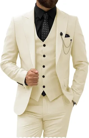 Mens Suit Slim Fit 3 Piece Suits for Men Wedding Suits Elegant Classic One Button Formal Prom Dinner Tuxedo