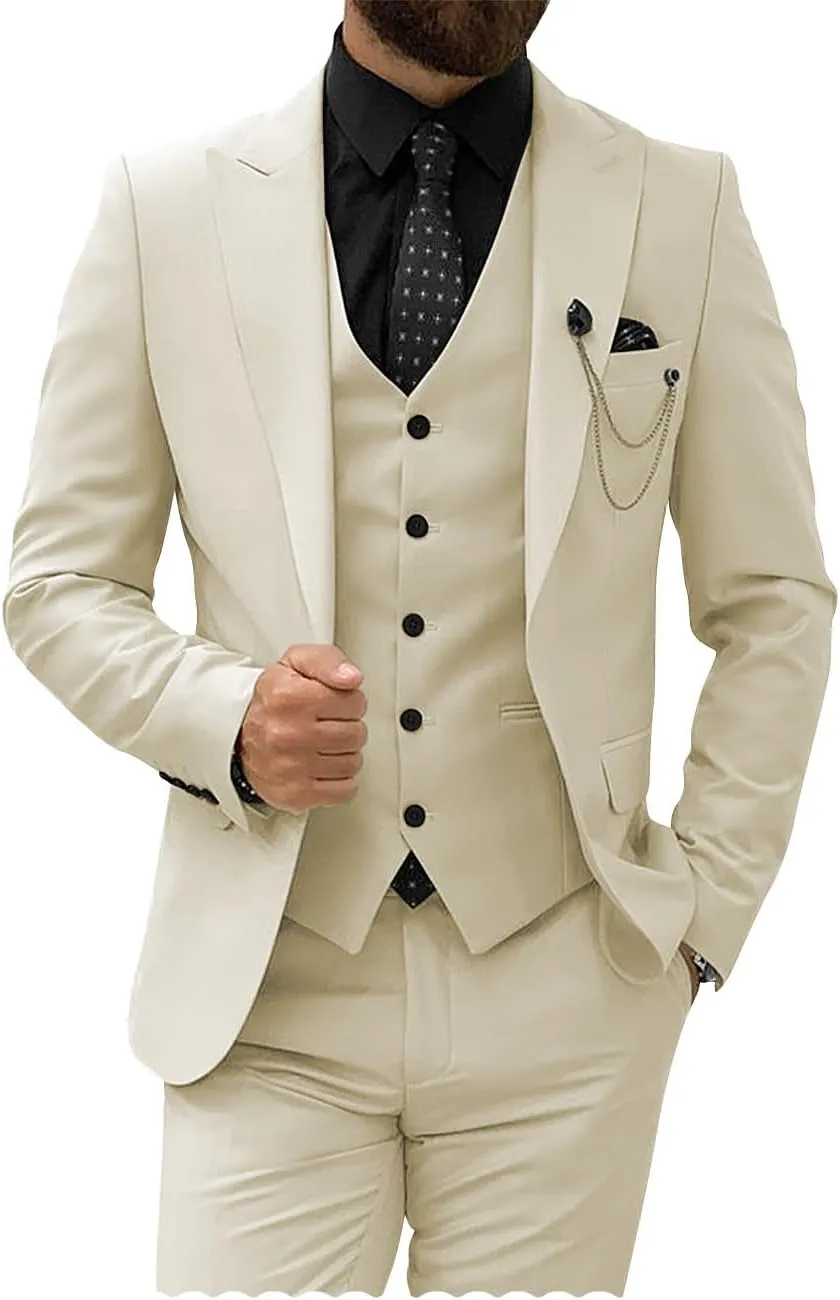 Mens Suit Slim Fit 3 Piece Suits for Men Wedding Suits Elegant Classic One Button Formal Prom Dinner Tuxedo