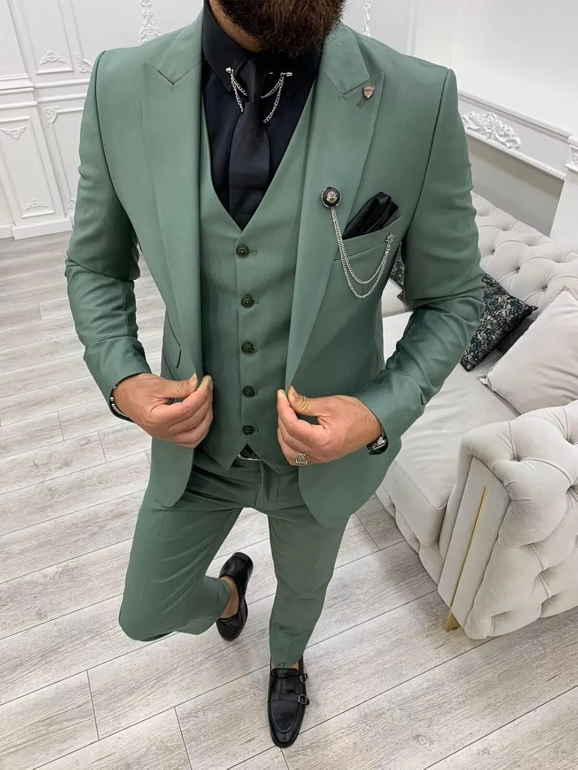 Mens Suit Slim Fit 3 Piece Suits for Men Wedding Suits Elegant Classic One Button Formal Prom Dinner Tuxedo