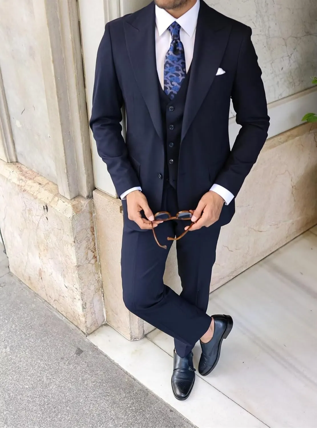 Mens Suit Slim Fit 3 Piece Suits for Men Wedding Suits Elegant Classic One Button Formal Prom Dinner Tuxedo