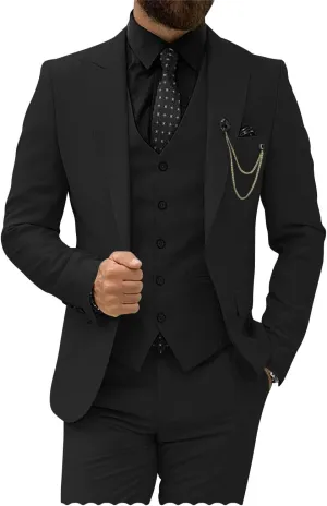 Mens Suit Slim Fit 3 Piece Suits for Men Wedding Suits Elegant Classic One Button Formal Prom Dinner Tuxedo