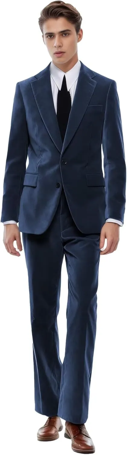 Men's Suits 2 Piece Velvet Suit for Men Slim Fit Suit Jacket Pants Set Two Button Prom Wedding Tuxedo Suits
